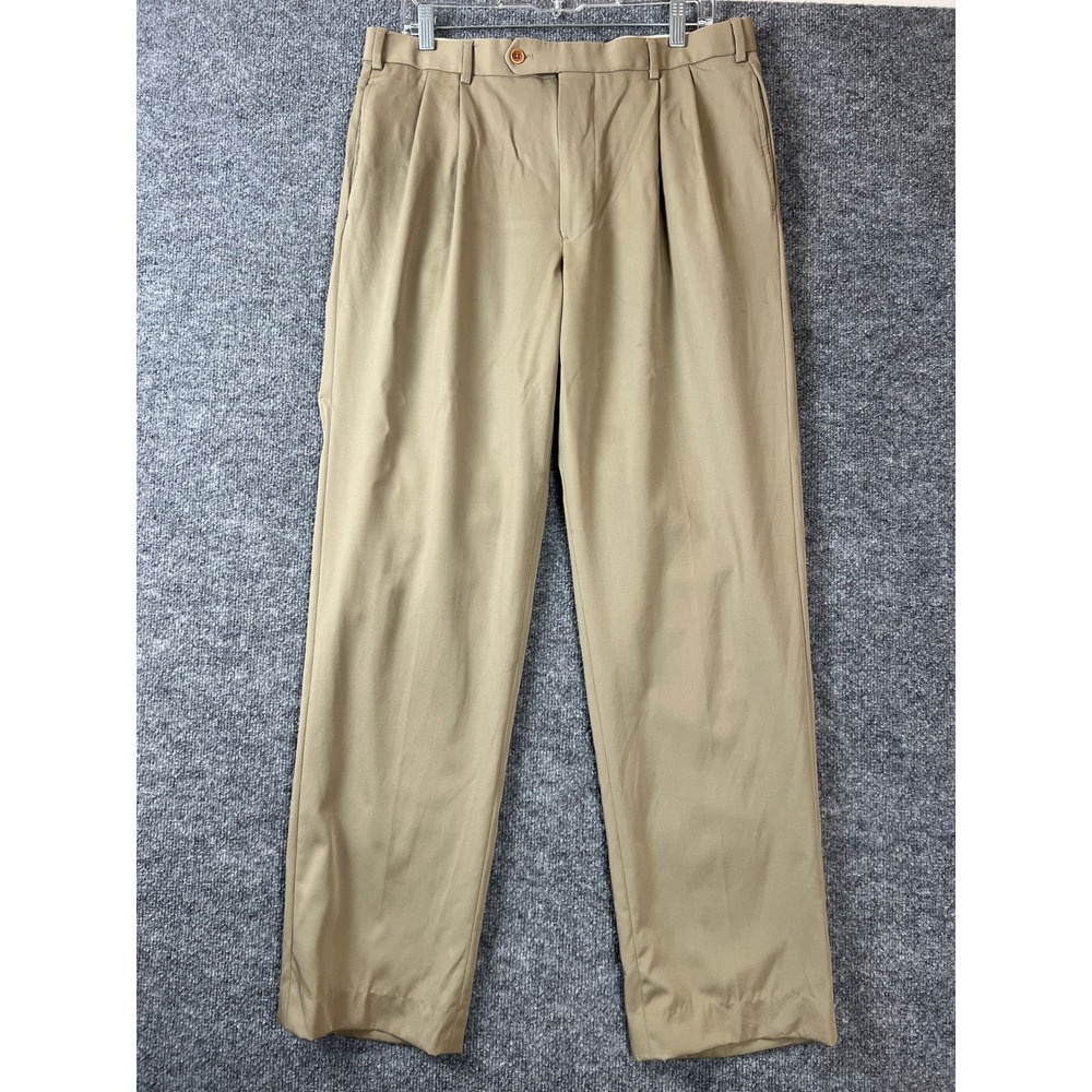 Brooks Brothers Dress Pants‎ Tan Wool Pleated Khaki Made in Canada Mens 35W